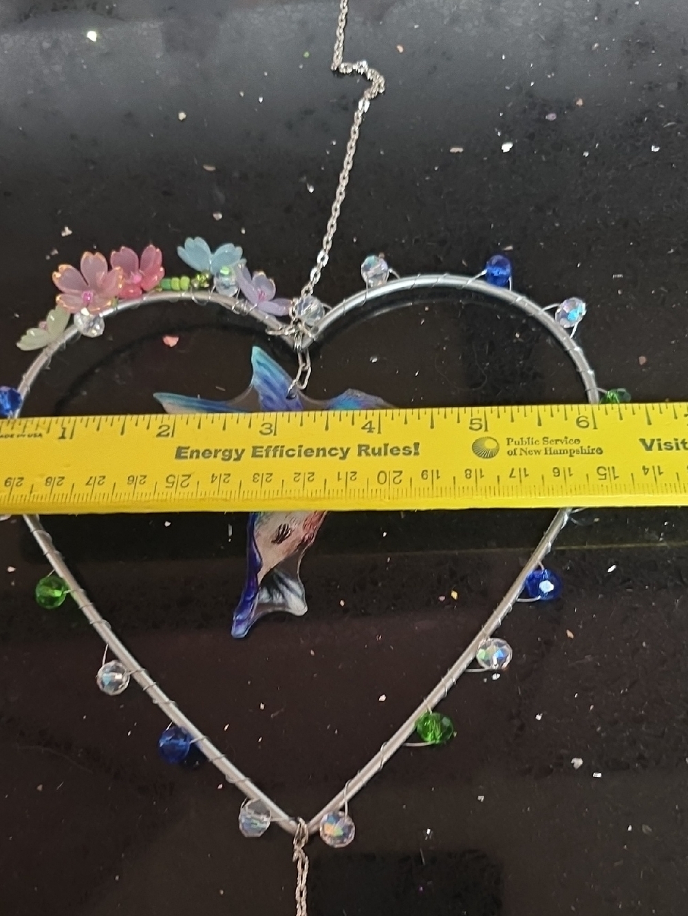 NWOT. Heart-Shaped Hummingbird Sun Catcher - Multicolor With Crystal Heart - Picture 6 of 8